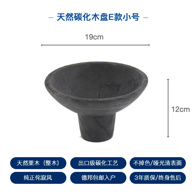 Wabi Sabi Charred Wood Tray Black Fruit Bowl Minimalist Display Platter for Hotel Rustic Storage Tray for Living Room Decoration